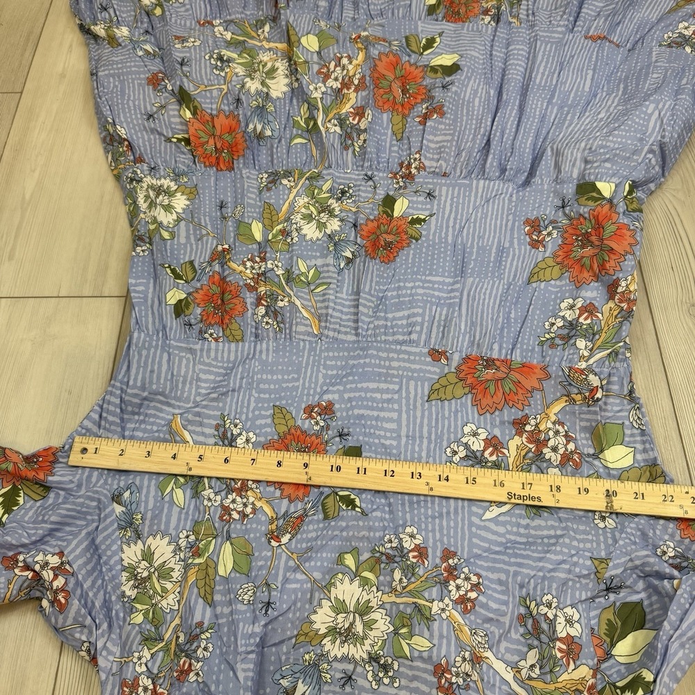 Johnny Was XL Mosaic Tiered‎ Wanderer Midi in Blue Floral Cotton Shirt Dress - Picture 10 of 12